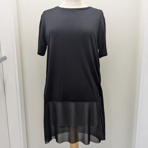 Zara Women Black Jersey T-shirt Dress Top Sheer Hem Casual Smart